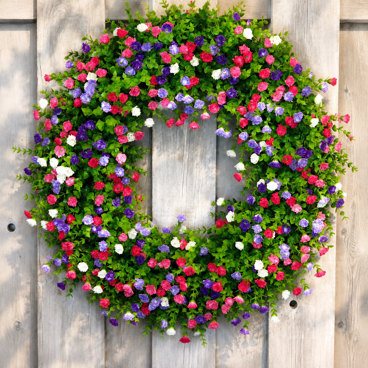 Multicolor Spring Door Wreath, Faux Floral Eucalyptus & Small Flowers, Handmade Artificial Wreath for Front Door Home Decor, Wedding