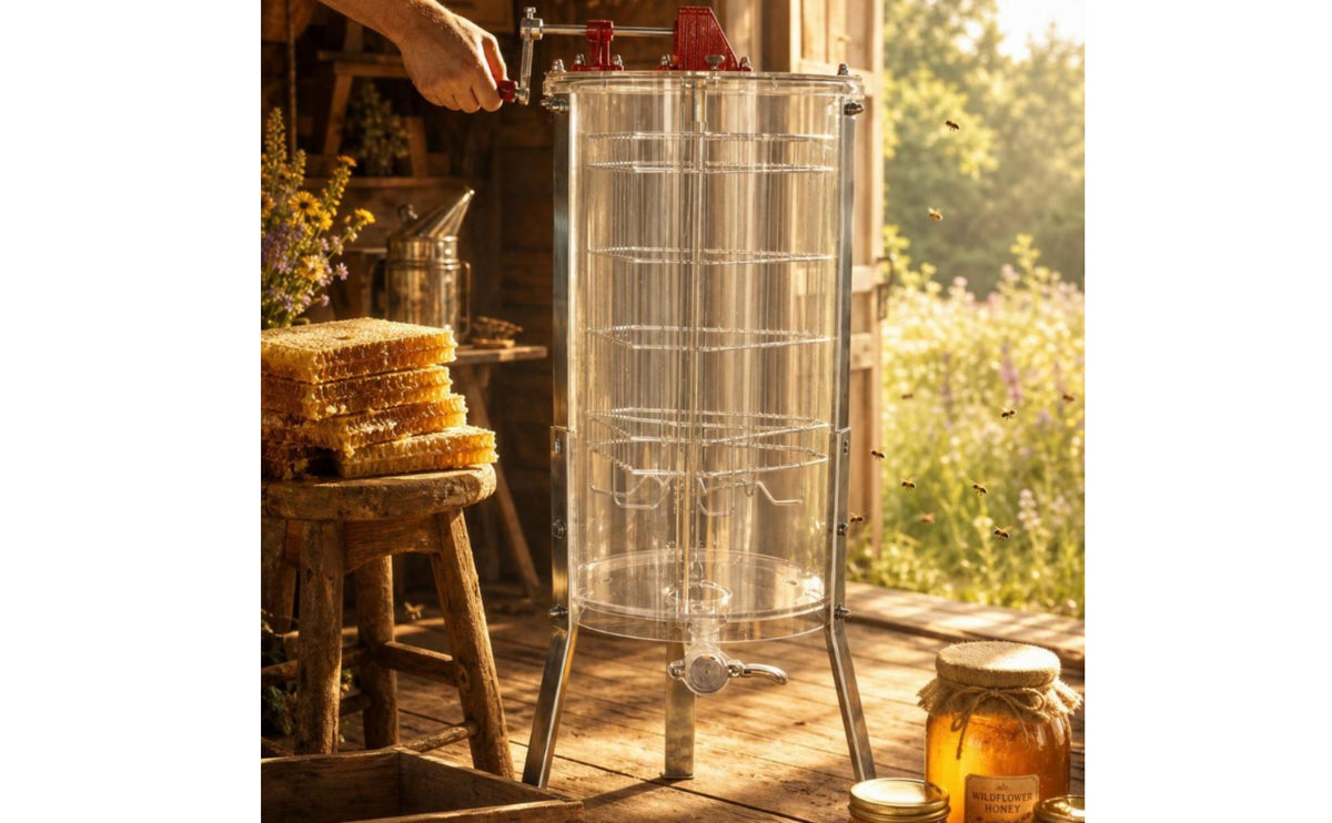 Sealed Gearbox 3 Frame Manual Honey Extractor Adjustable Height Transparent Honey Separator Beekeeping Equipment for Hobbyists