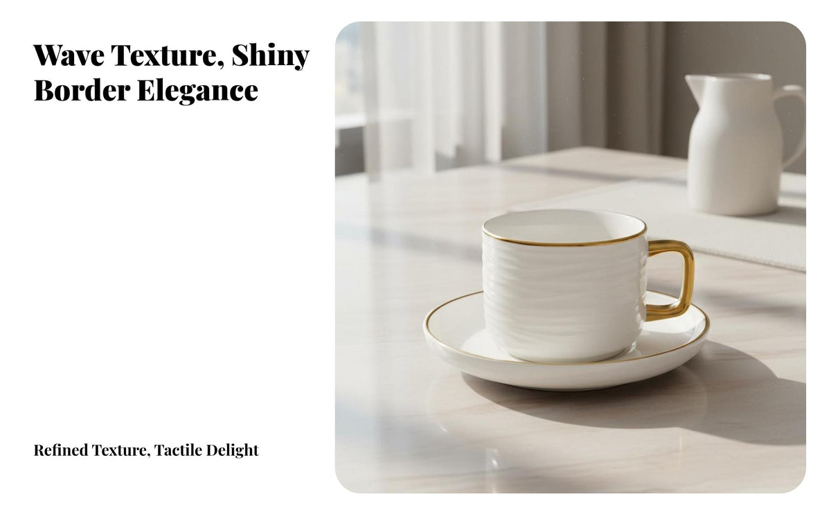 Water Wave Pattern Coffee Cup Set Light High-End Ceramic Latte Art Cup Elegant Design Textured Teacup and Saucer for Coffee Expert S, Adults, Cafe