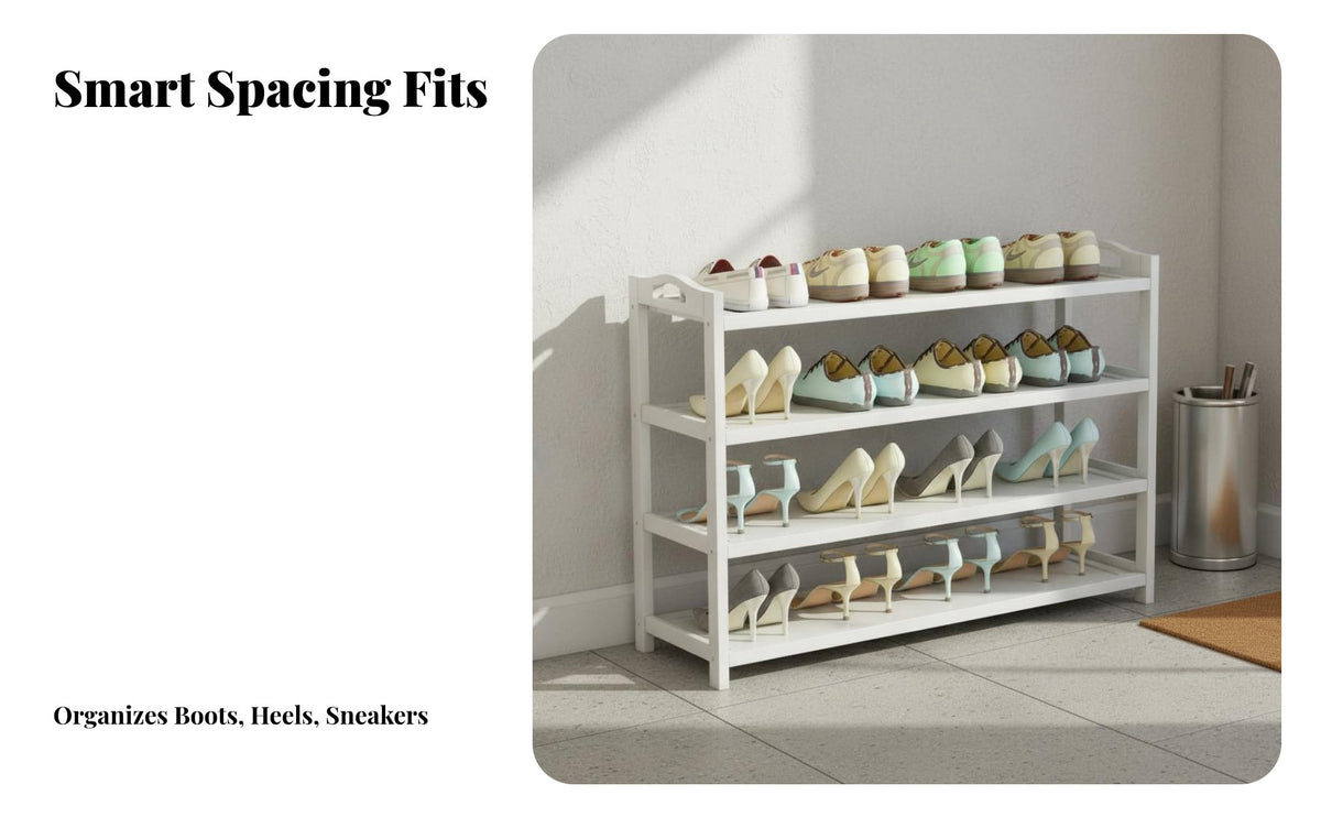 Space-Saving Multi-Tier Shoe Rack Easy Assembly White Entryway Shoe Stand Multifunctional Freestanding Storage Rack Sturdy for Families, Homeowners, Hallway, Bedroom, Living Room, Balcony