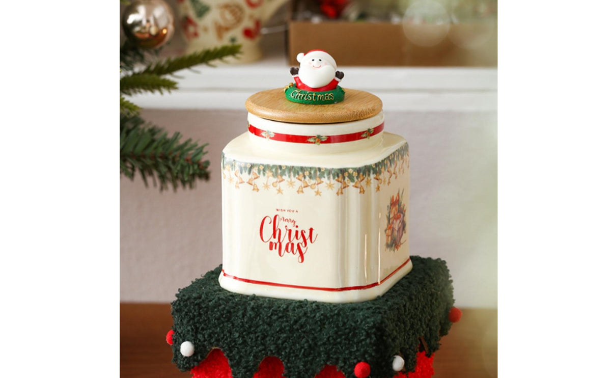 Ceramic Christmas Storage Jar with Lid for Nuts and Utensils