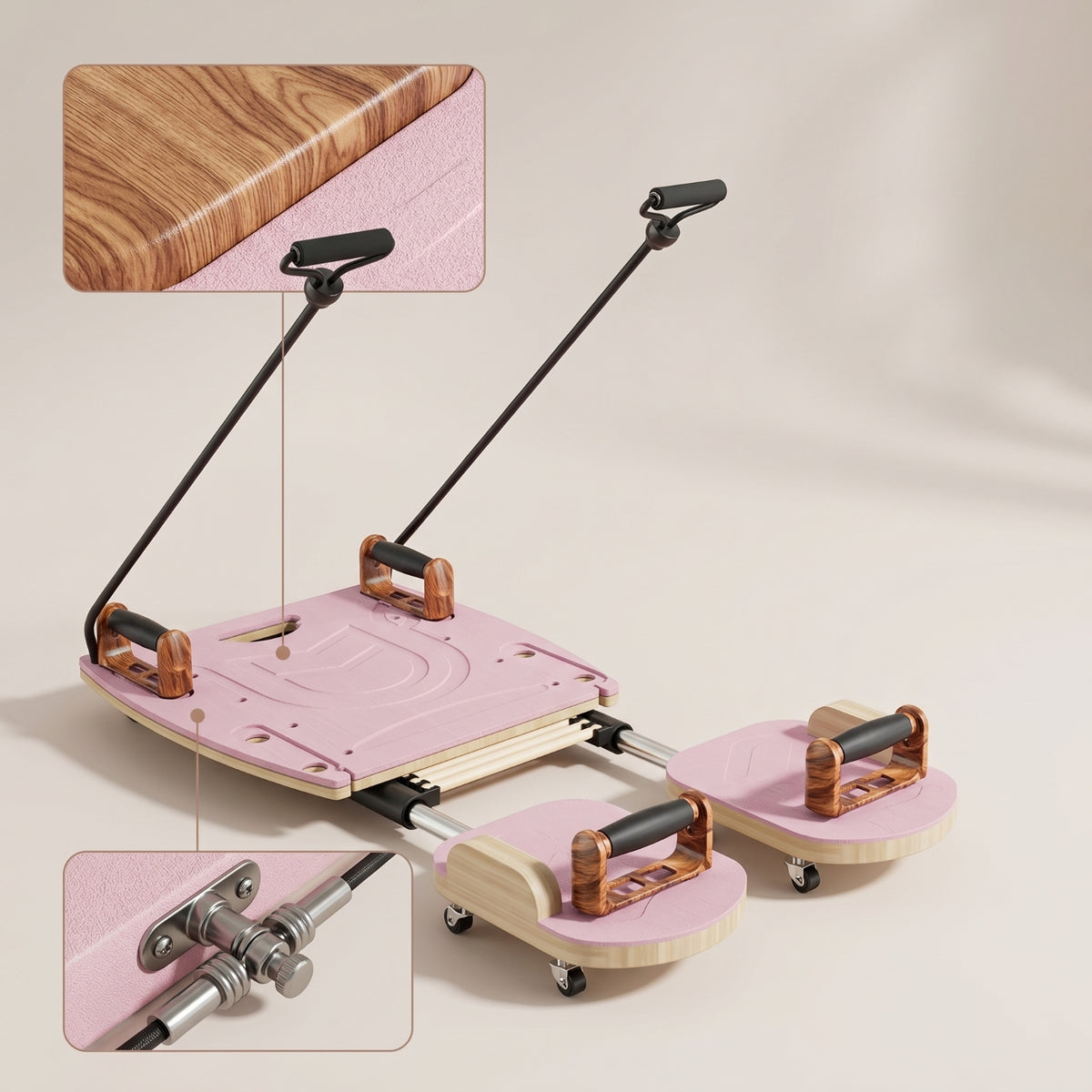 Slimline Pilates Reformer with Resistance Ropes Customizable Home Pilates Bed Compact Fitness Equipment Space-Saving for Adults, Living Room, Small Areas