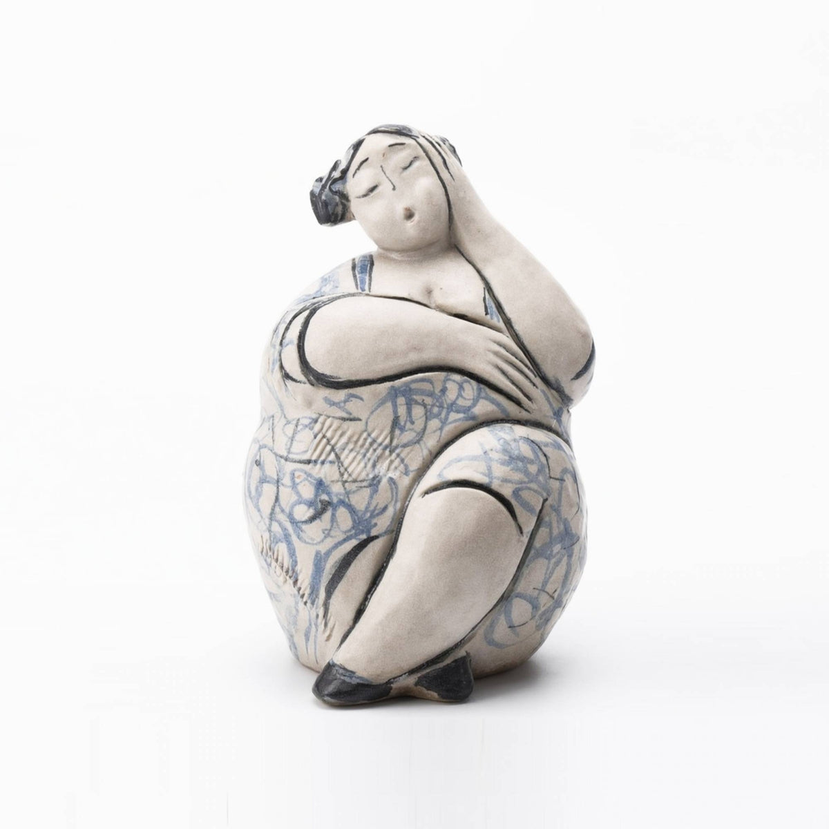 Female Figure Sculpture Handmade Female Figurine Seated Ceramic Figurine for Office Desk