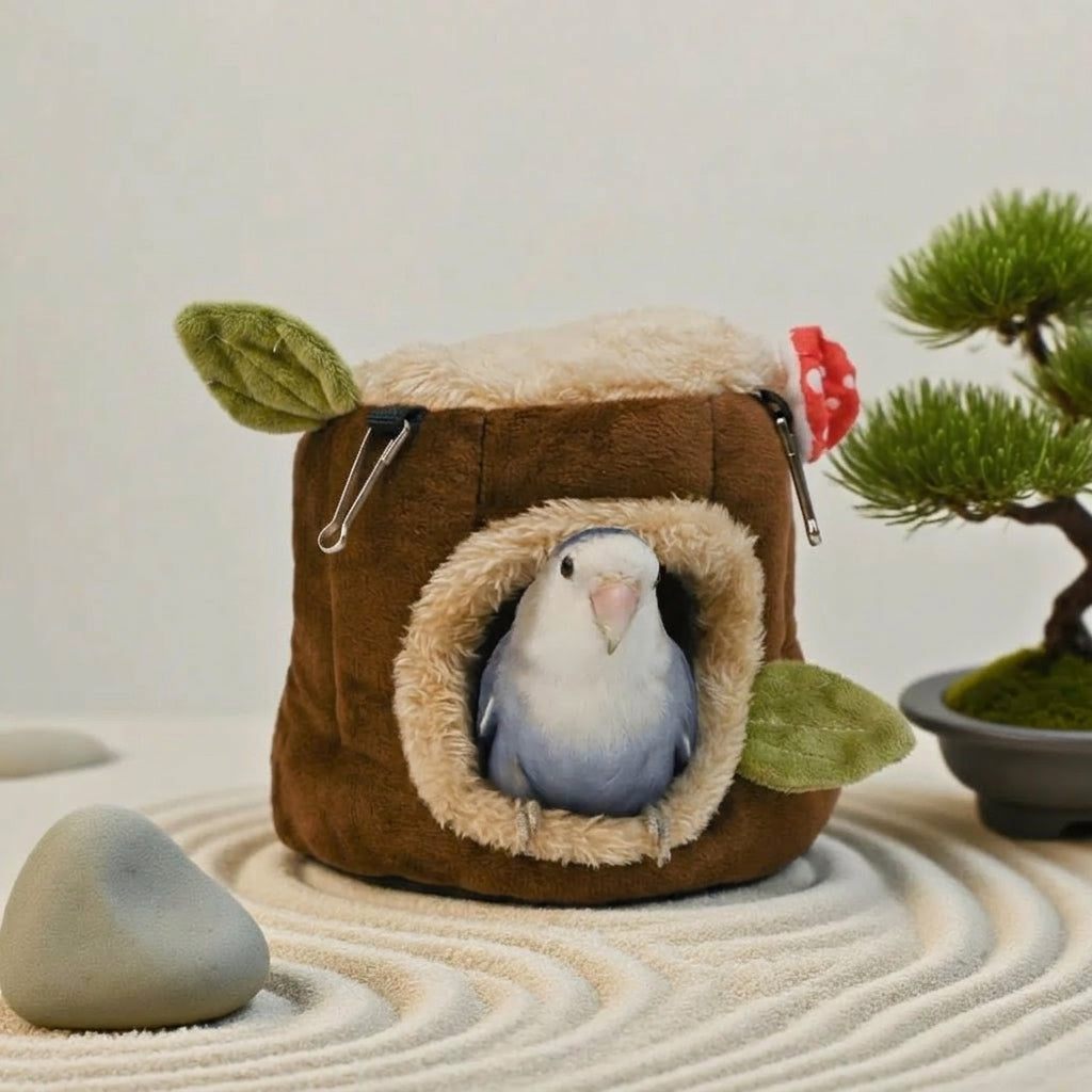 Tree Stump Pet House Small Pet Shelter, Brown Cloth Closed Design Pig Bed, Winter Warm Bird Nest for Guinea Pig House Parrot Nest Squirrel House