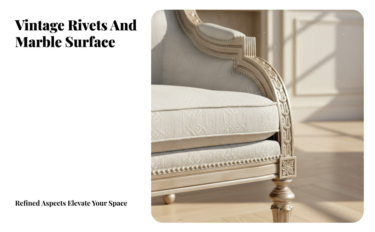 Plush Fabric Upholstery Carved Frame Three-Seater Sofa Sturdy framework Seating Set Vintage design Household Furniture for Homeowners, Interior Designers, New Movers, Living Room, Villa, Reception Hall, Apartment