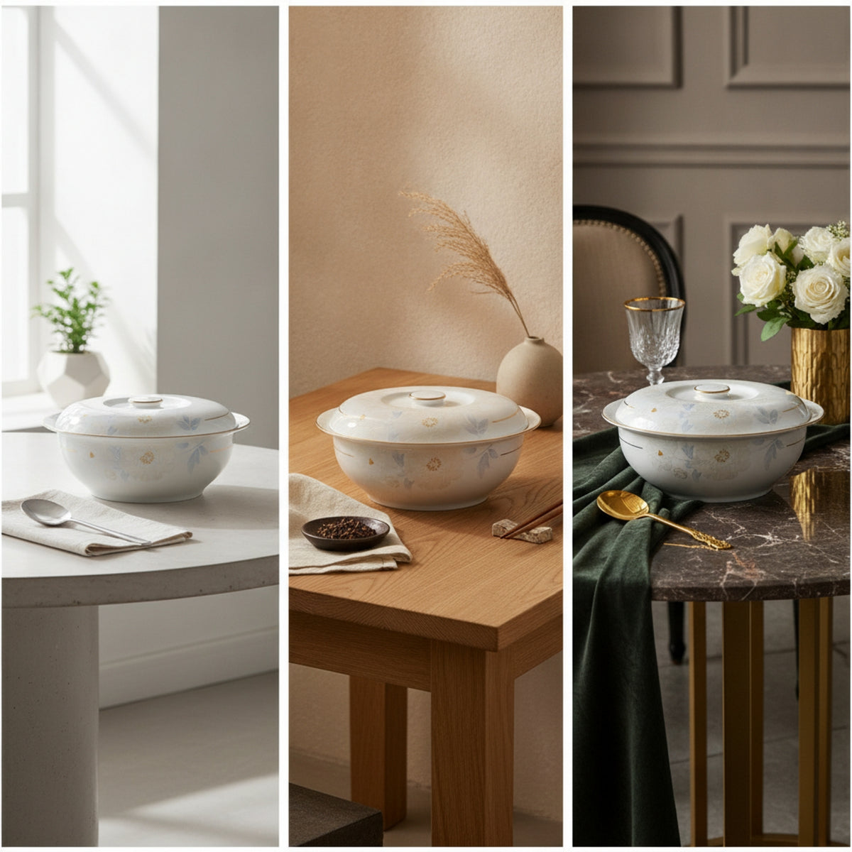 Ceramic Tableware with Gold Edge Glazed Ceramic Dinnerware with Floral Pattern Elegant Plates and Bowls Set for Families, Dinner Parties, Home Styling