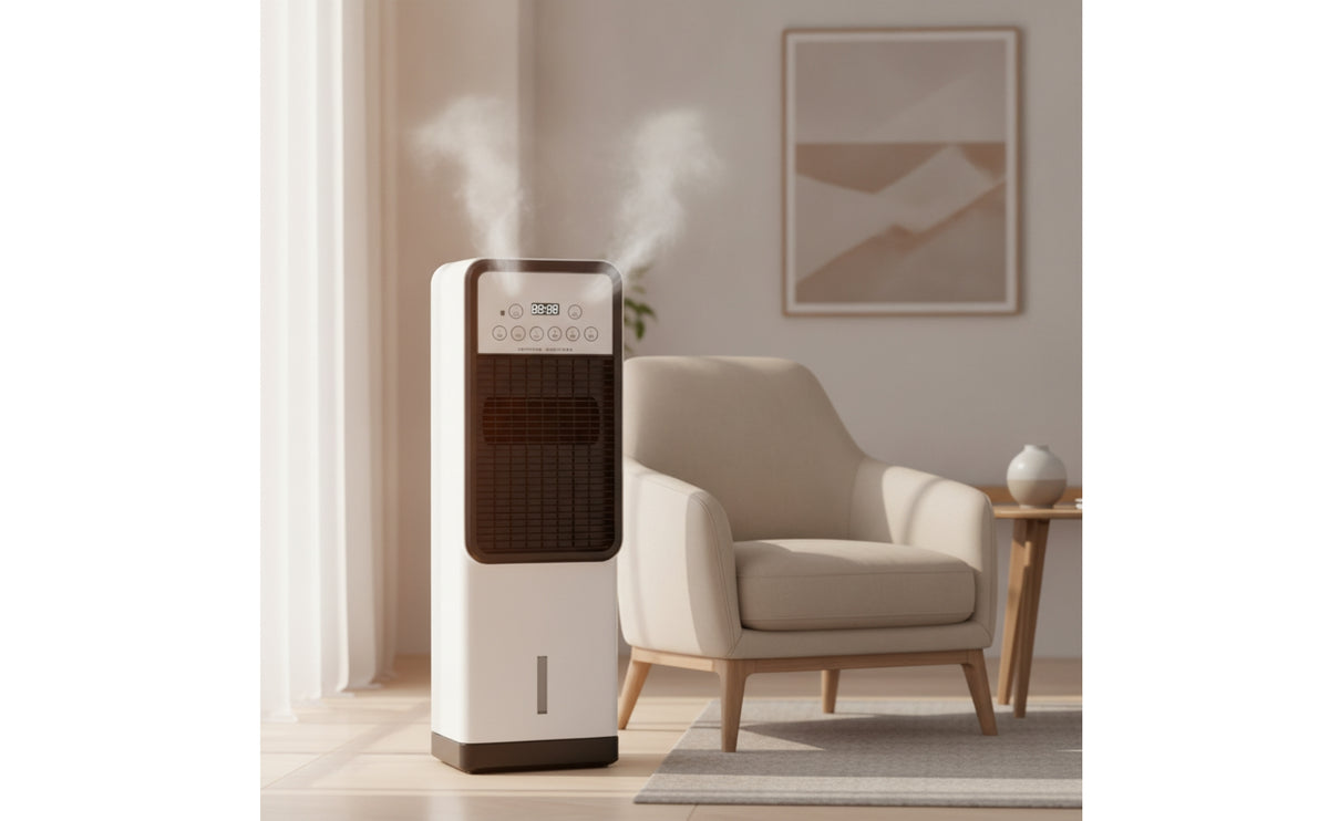 Compact Evaporative Air Cooler Portable Column Fan with Water Tank No Installation Required Swamp Cooler Easy to Clean for Bedroom, Living Room