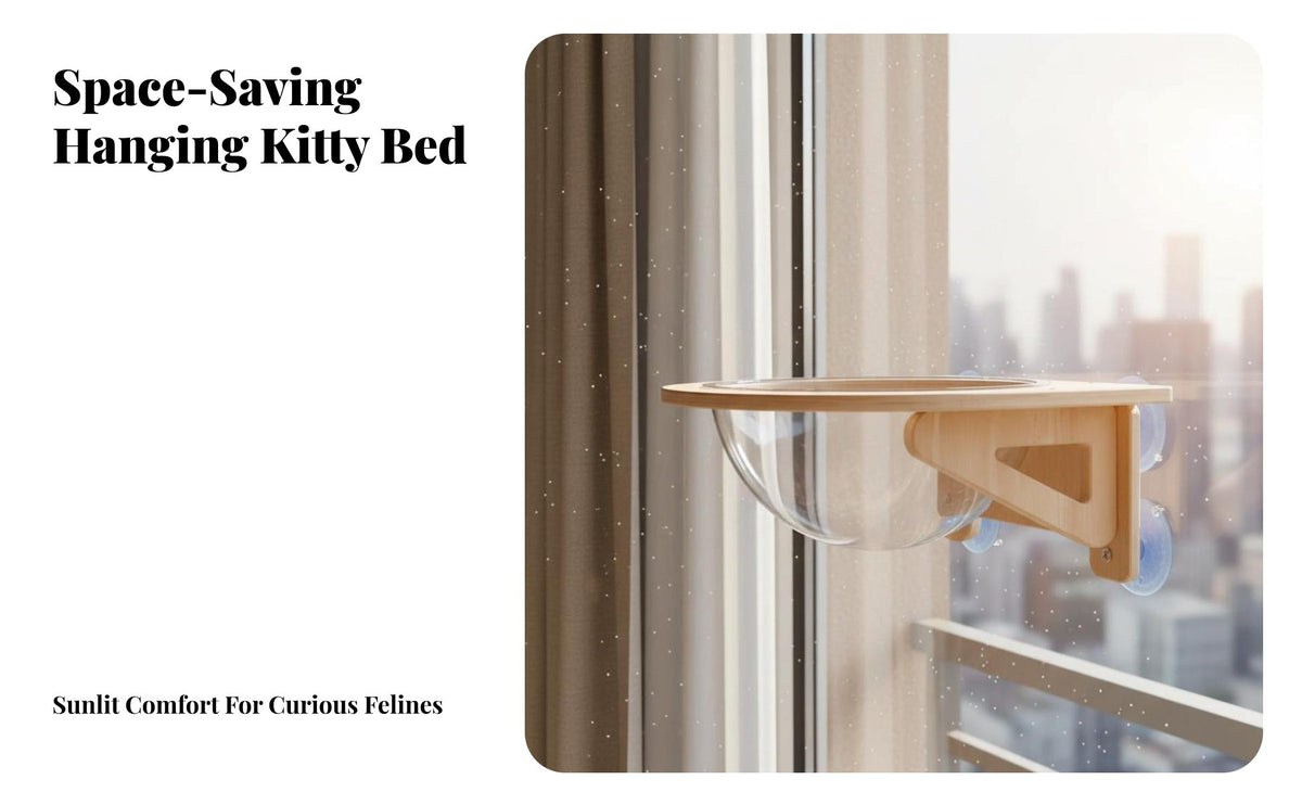 Drillwithout-Drill Installation Window-Mounted Feline Capsule Space-Saving Feline Window Perch 360-Degree View Pet Furniture Sunbathing Area for Window Glass, Balcony, Glass Doors, Living Room