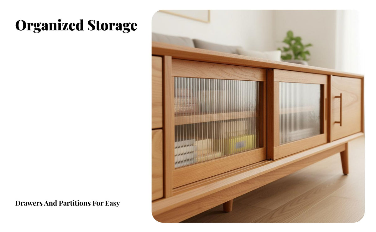 Minimalist Design Solid Wood TV Cabinet Long-Lasting Cherry Wood Media Console Multi-Use TV Stand Cabinet Large Storage for Apartment Dwellers, Homeowners, Families, Den, Bedroom, Home Office