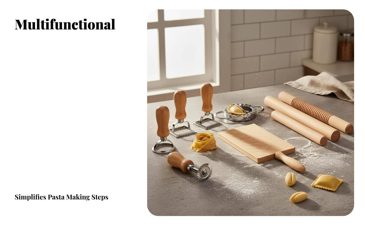 9 Pieces Dumpling and Pasta Tool Tools Natural Wood & Stainless Steel
