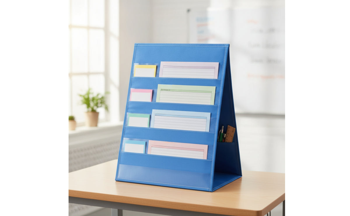 Double-Sided Pocket Chart Freestanding Tabletop Pocket Chart Foldable Holder for Teachers, Educators, Classroom, Desk, Homeschool