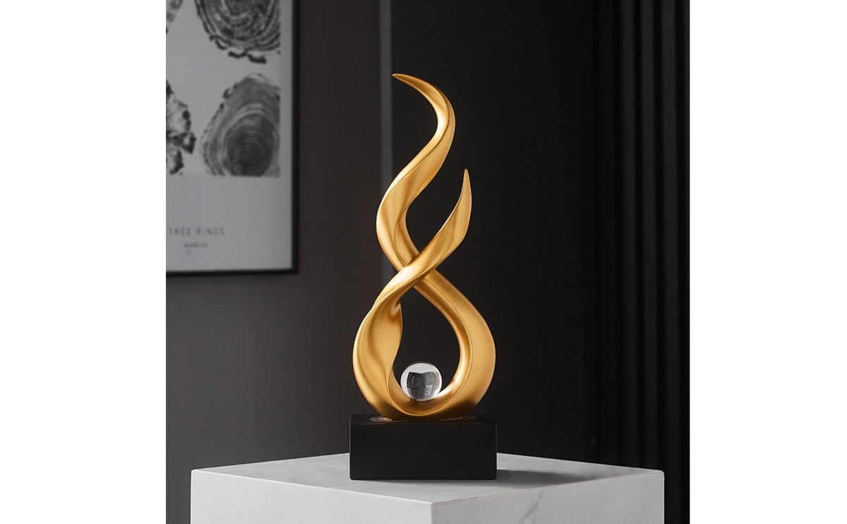 Modern Art Table Decoration Artistic Design Abstract Sculpture Gold Figurine with Glass Sphere Great Gift Suggestion for Men