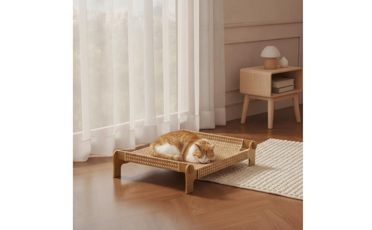 Elevated Cat Bed Breathable Cat Bed with Wooden Frame Low-Profile Furniture for Kittens, Small Pets, Living Room, Floor