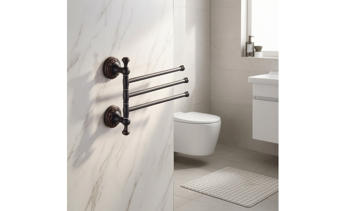 Towel Rack with Three-Rod Wall-Mounted Swivel Towel Rack Rotating for Washroom
