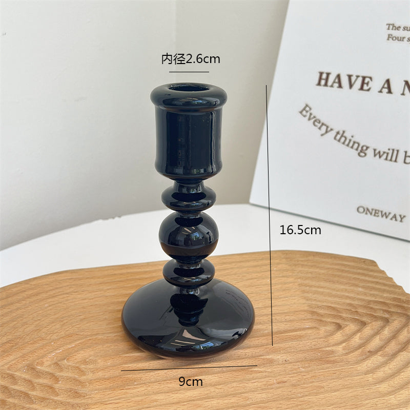 黑色玻璃烛台摆件 ins北欧风轻奢家用蜡烛台客厅桌面高级感装饰品