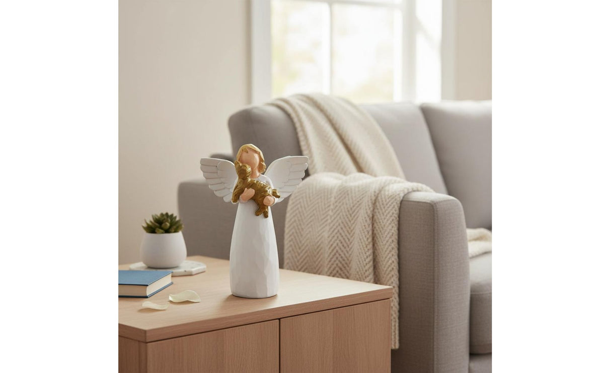 Angel Holding Dog Figurine Peaceful Embrace Resin Celestial Pet Keepsake for Desktop, Shelf Decor