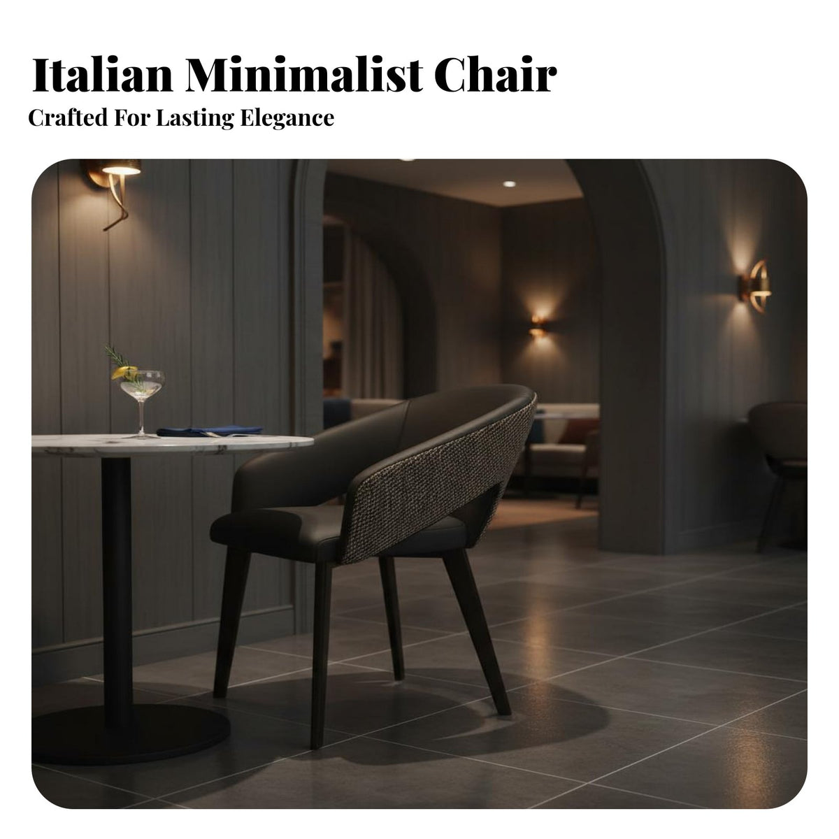 Italian Minimalist Design Curved Back Dining Chair Ergonomic Backrest Upholstered Dining Chair Sturdy Construction Metal Leg Armchair Versatile for Restaurant Owners, Hotel Managers, Interior Designers, Living Room, Cafe, Reception Area