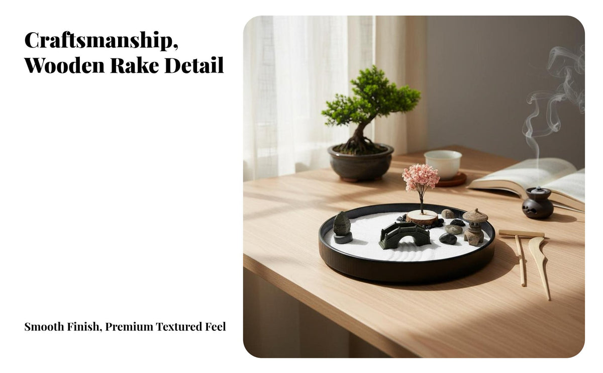 Mindfulness Tool Desktop Zen Garden Promotes Relaxation Japanese Rock Garden Kit Meditation Sandbox for Adults, Students, Home, Workstation
