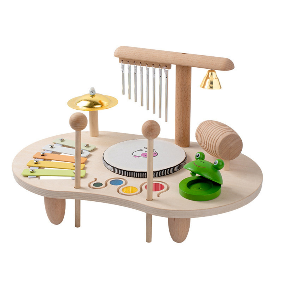 Wooden Percussion Table Pastel Accents Kids Musical Instrument Set Fine Motor Skills Children's Musical Toy Set