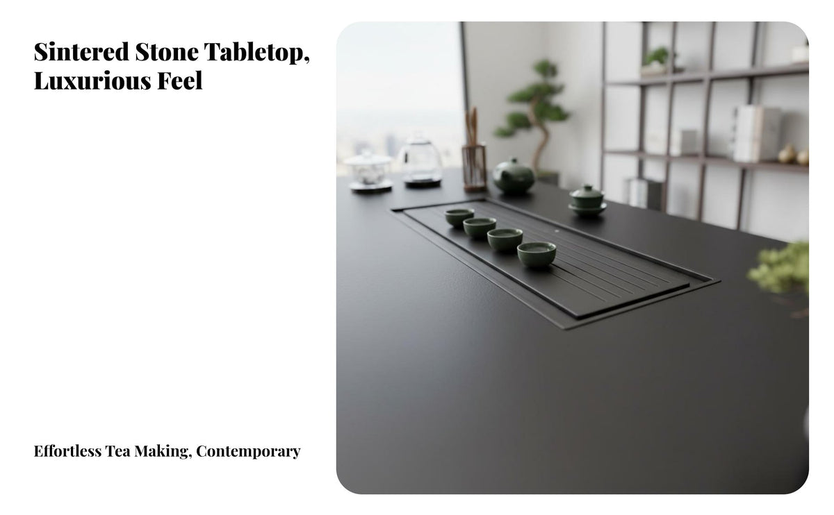 Sintered Stone Tea Coffee Table Lamp Elegant Design Tea Table with Built-in Boiler Heat Resistant Home Furniture for Homeowners, Adults, Living Room