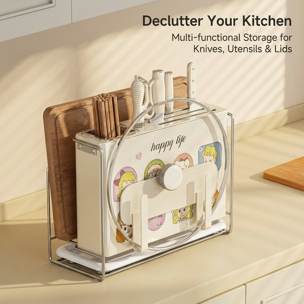 Dining Table Carbon Steel Chopstick Holder and Countertop Drainage Rack, Multi-Functional Kitchen Knive and Organizer for Chefs