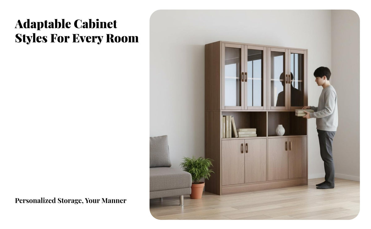 Multi-Purpose Enclosed Bookcase Large Capacity Freestanding Hutch with Glass Doors Dust-Proof Design Display Cabinet Sturdy Construction for Book Lovers, Homeowners, Office Workers, Living Room, Study, Bedroom, Kitchen
