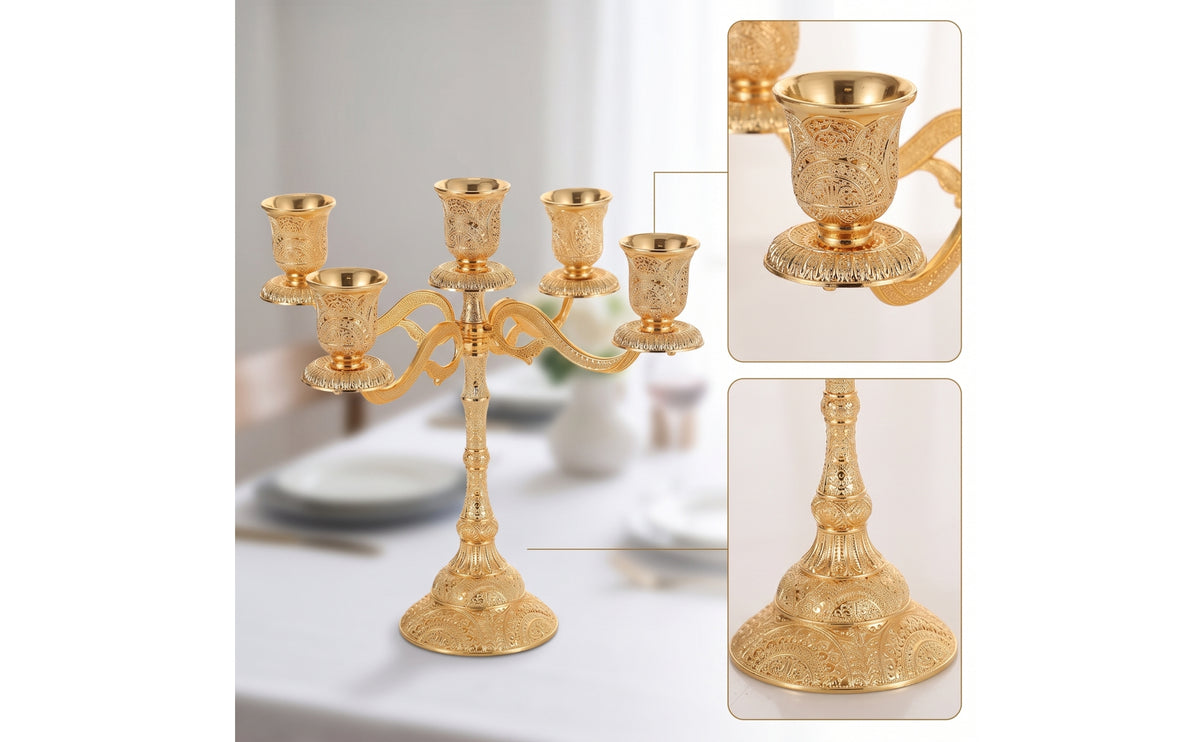 Ornate 5-Arm Candelabra European-Style Candelabra Luxury Table Centerpiece Sturdy for Candlelit Dinners