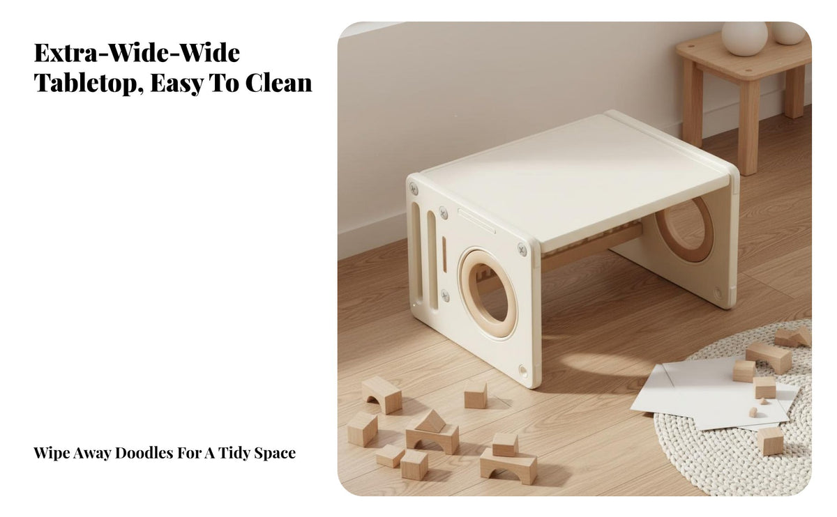 Multi-Functional children's Play Table with Block Board Rounded Safety Design Convertible Kids Table Chair Set Easy to Clean Surface Multifunctional Learning Desk Space-Saving for Toddlers, Preschoolers, Parents, Kindergarten, Playroom, Home, Living Room