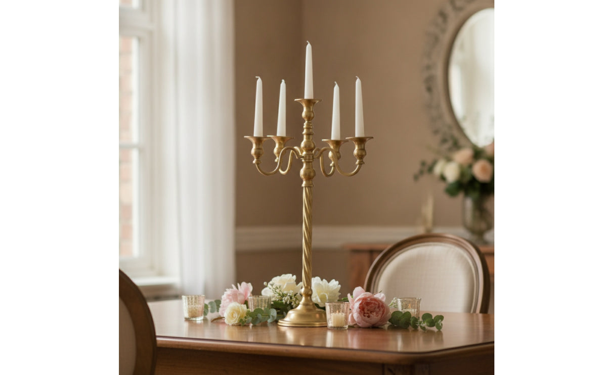 Candelabra Gold Candelabrum Candle Holder with Five Arms Metal Decor Elegant for Wedding Planners, Weddings, Banquets