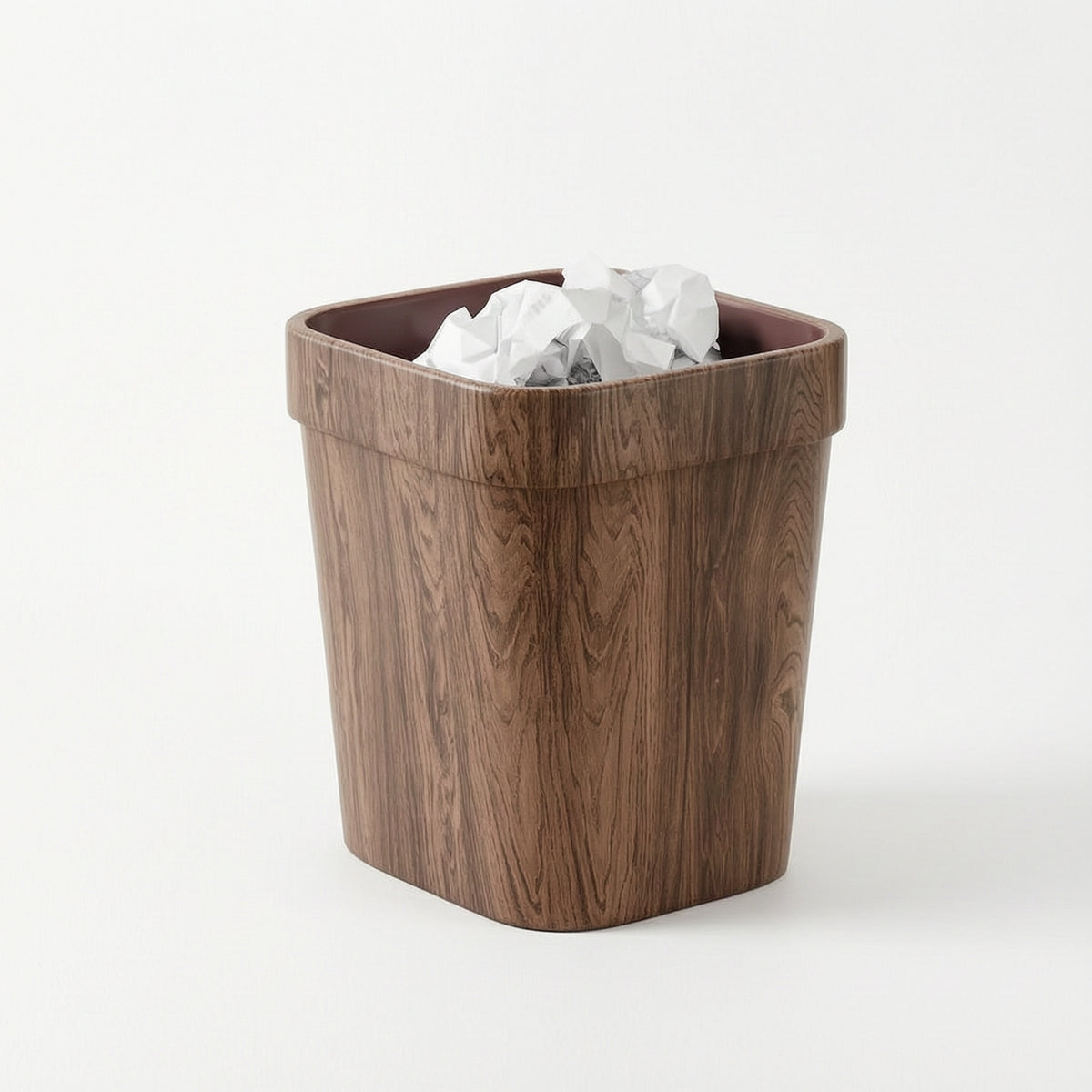Wood-Grain Open-Top Trash Bin Modern Tapered Wastebasket Minimalist Trash Bin with Inner Liner Textured for Bedroom, Living Room, Office