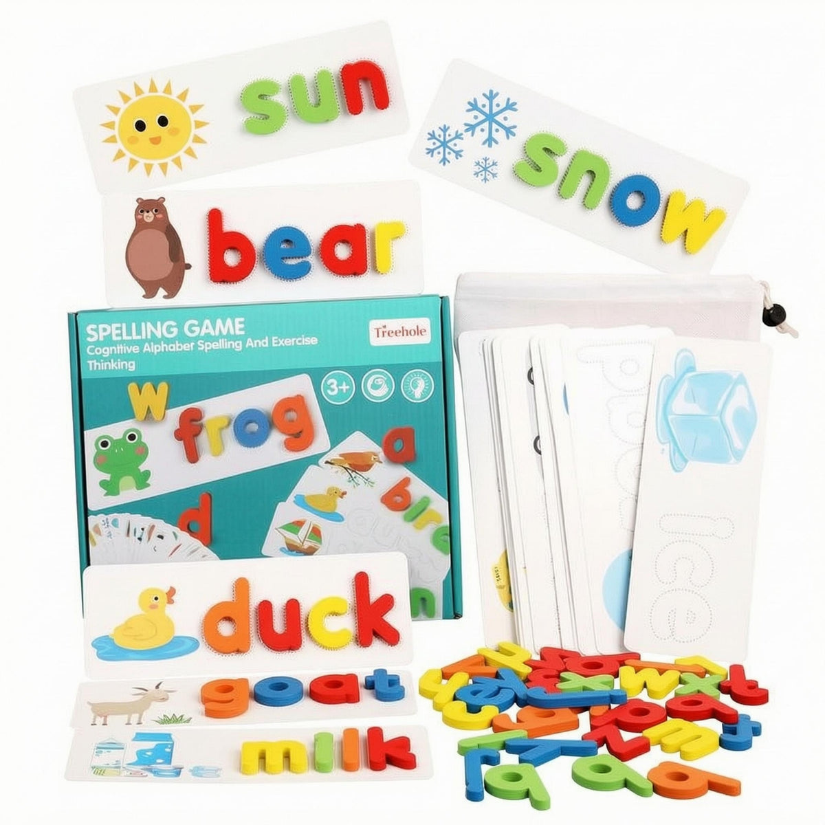 Colorful Wooden Spelling Game Painted Finish Wooden Word Builder Rounded Shapes Letter Recognition Game Smooth Edges for Children