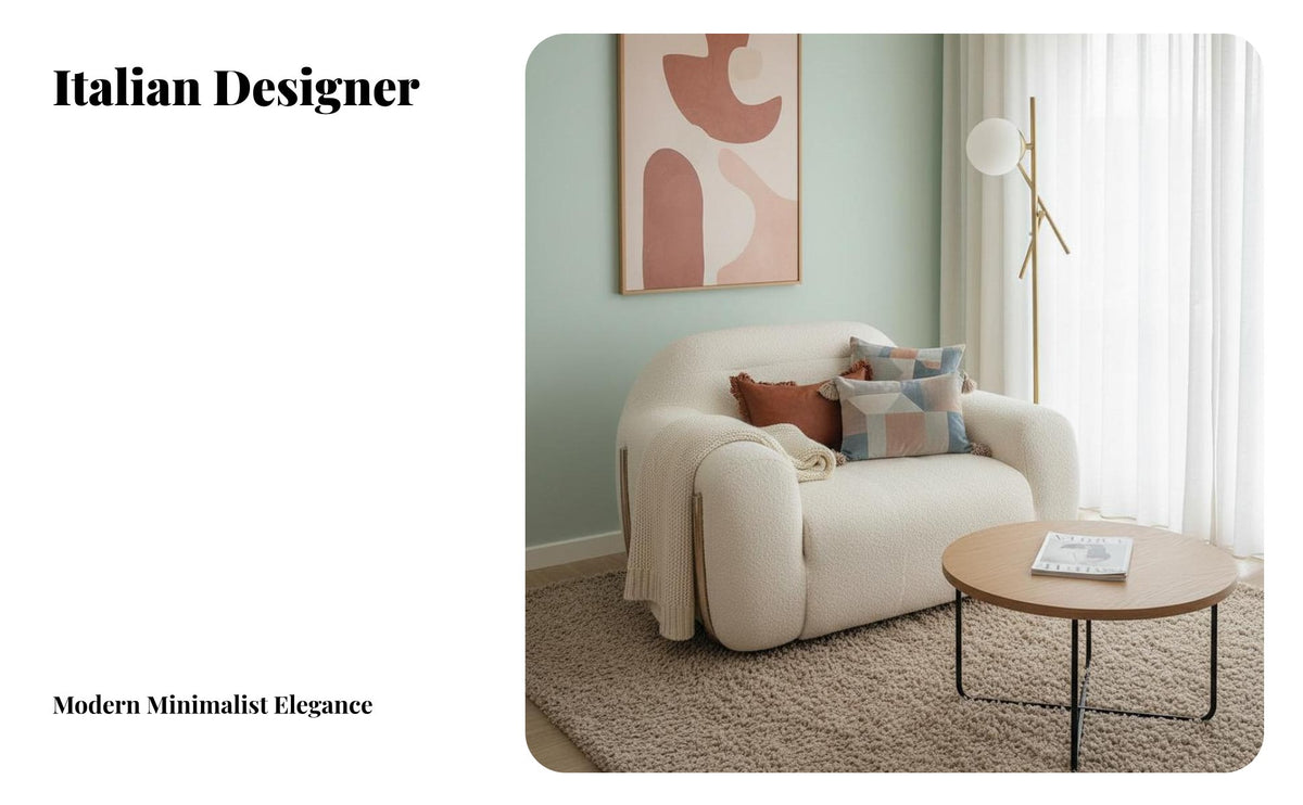 Curved Boucle Sofa Minimalist aesthetic Living Room Furniture Cream pale Couch for Apartment Dwellers, Design aficionados, Lounge Area, Home