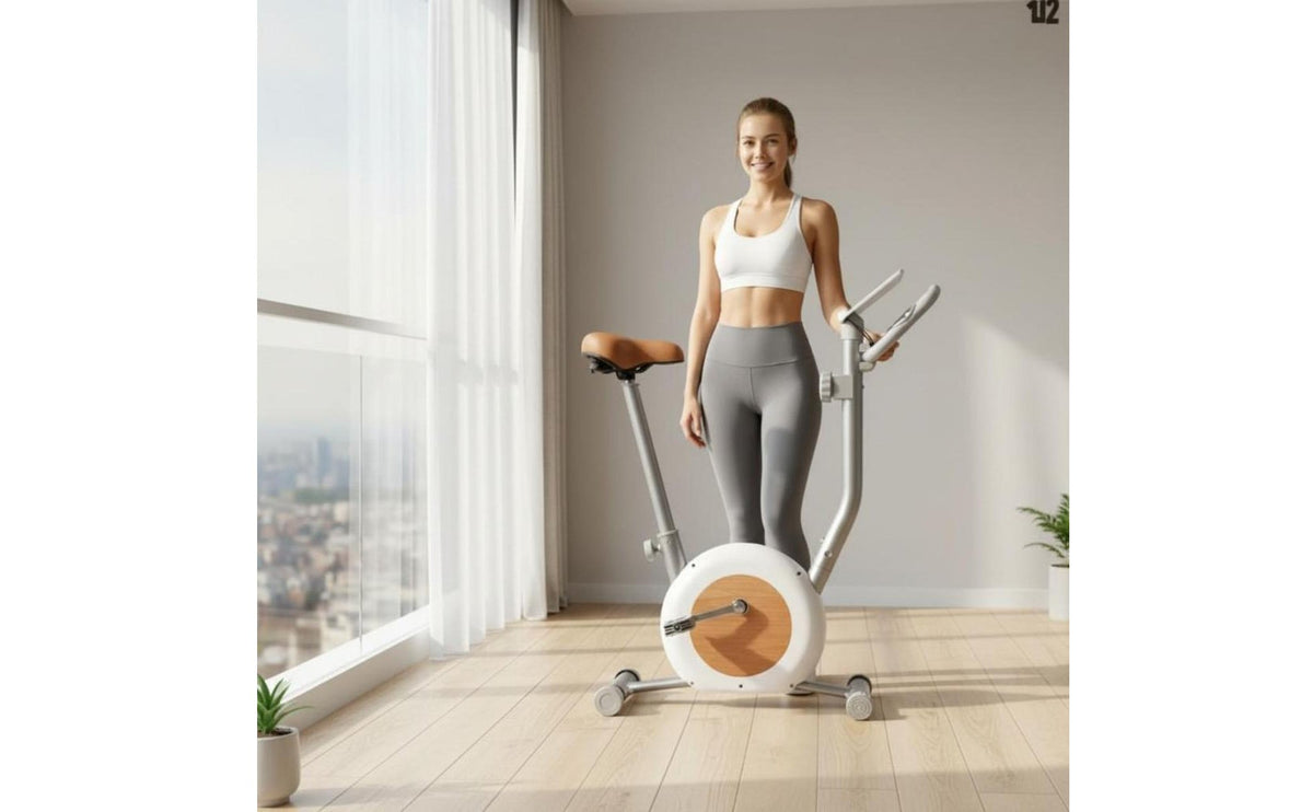 Home Workout Exercise Bike Quiet Ride Upright Bike Space Saving Cardio Machine Sturdy Steel Frame