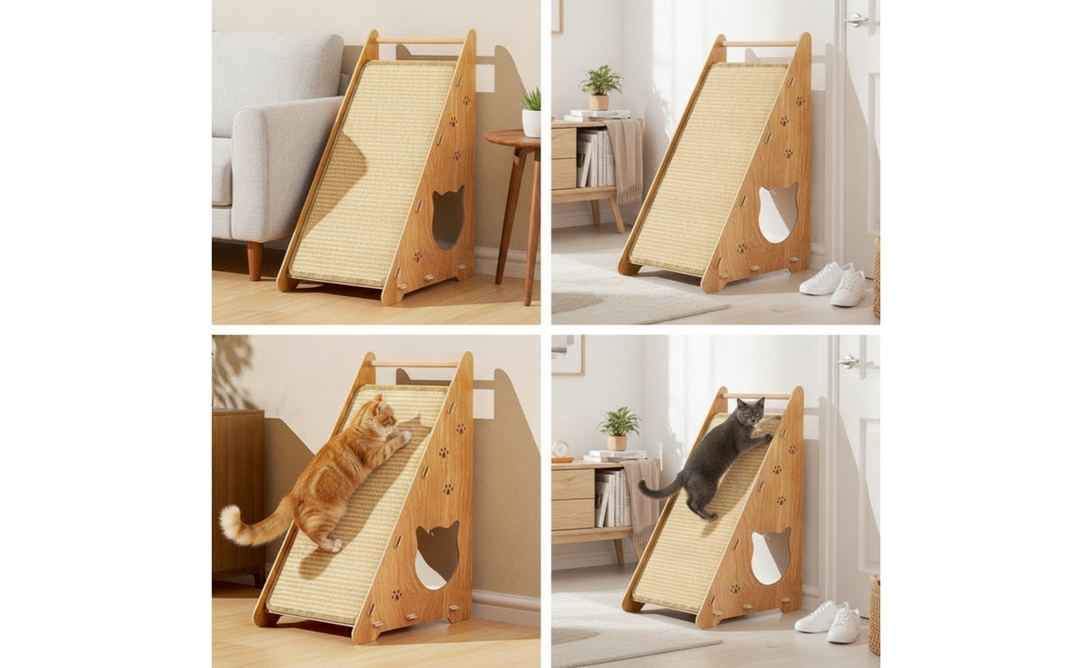 Triangular Cat Scratching Board Vertical Cat Scratcher with Wooden Frame Slanted Scratching Pad for Cats, Kittens, Living Room, Apartment