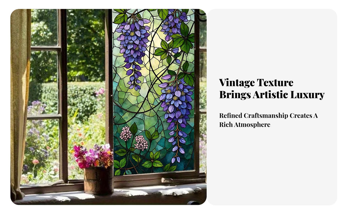 Decorative Glass Sticker No-Glue Stained Glass Window Film Removable & Reusable Blossom Floral Window Cling for Renters, Bedroom, Washroom