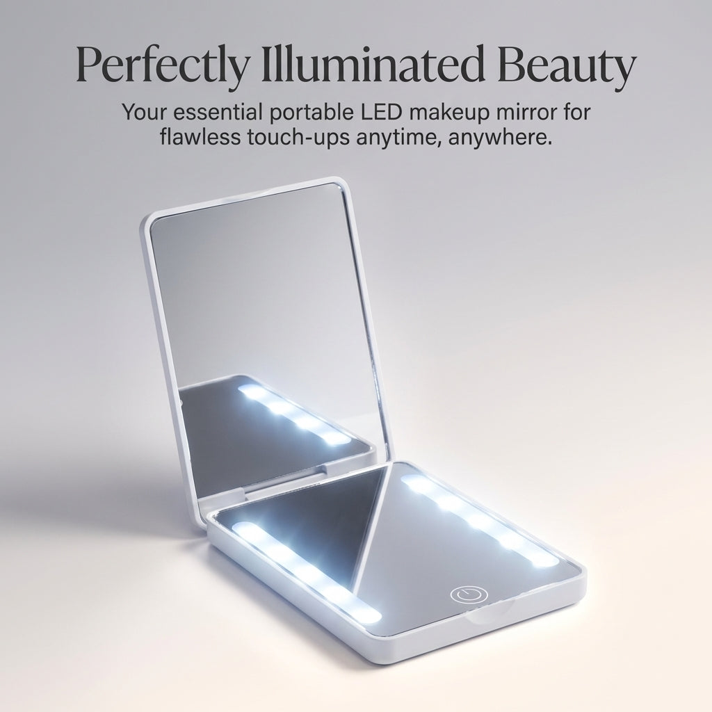 Folding Makeup Lights for Bedroom Vanity, Double Sided Illuminated Dressing Table Mirror, Compact Travel Design Handheld