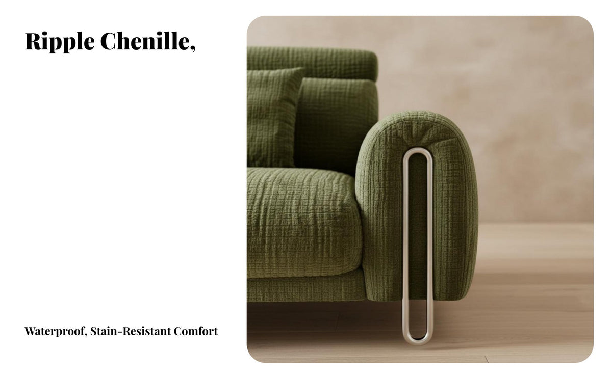 Curved olive Sofa Removable and cleanable Cover Living Room Furniture Wabi-Sabi design Upholstered Couch for Homeowners, duos, Lounge Area, Apartment