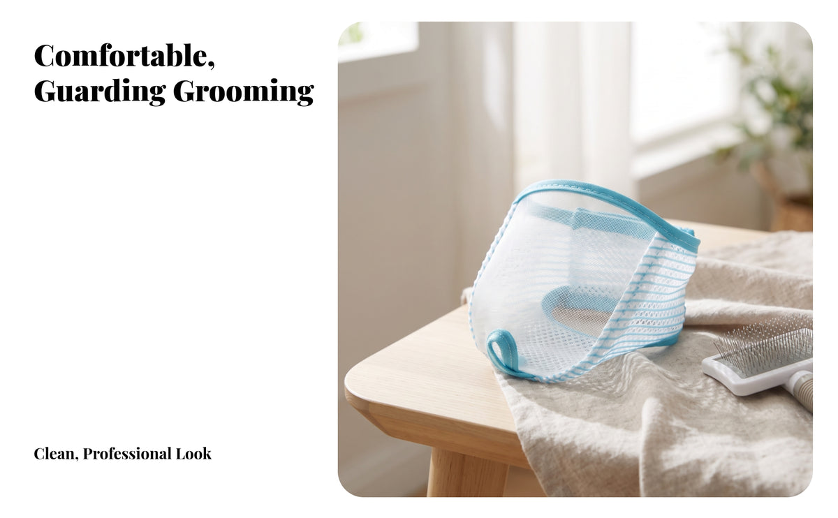 Lightweight Mesh Cat Muzzle | Soft Bound Edge, Contoured Face-Covering Shape, Cat Muzzle with Open Eyes, for Grooming