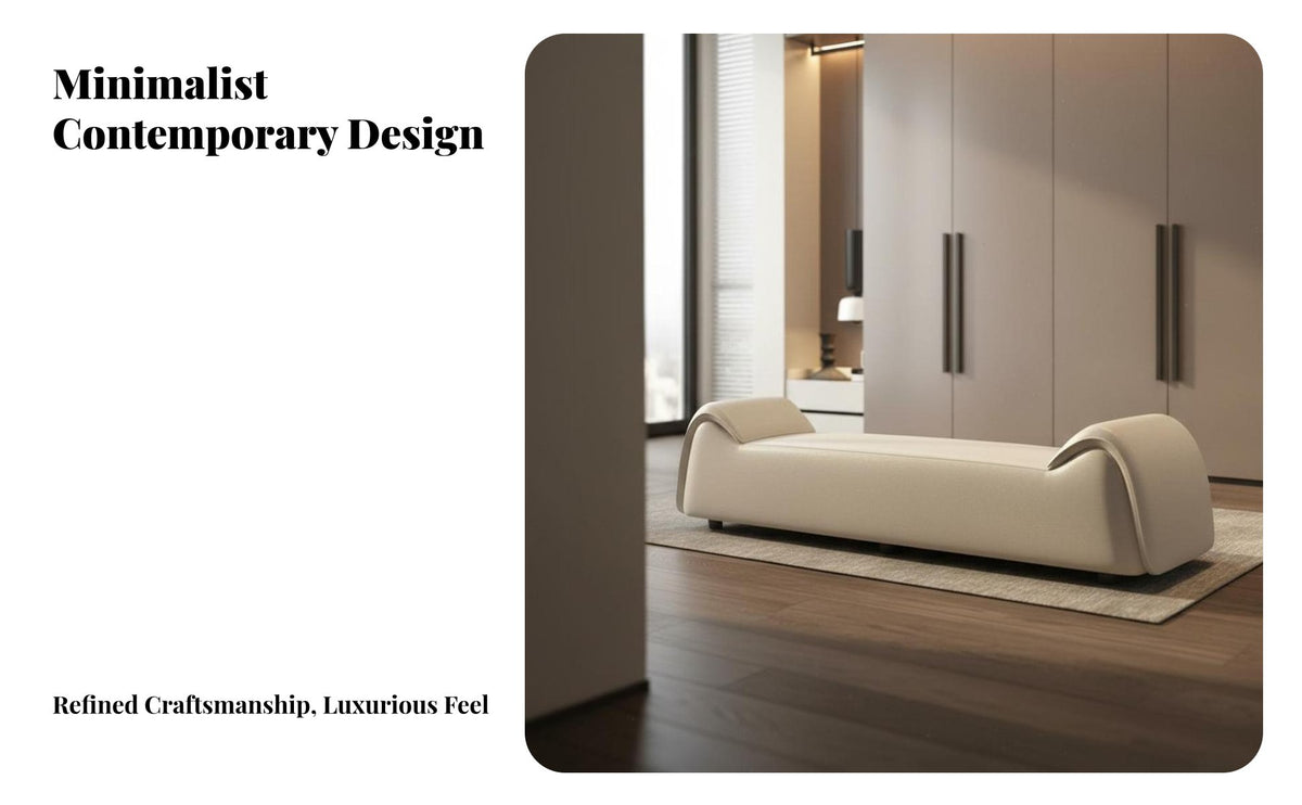 End of Bed Bench Versatile Minimalist Accent Bench Solid Wood Frame Contemporary Sleeping Area Stool for Couples, Homeowners, Roomy Wardrobe, Hallway