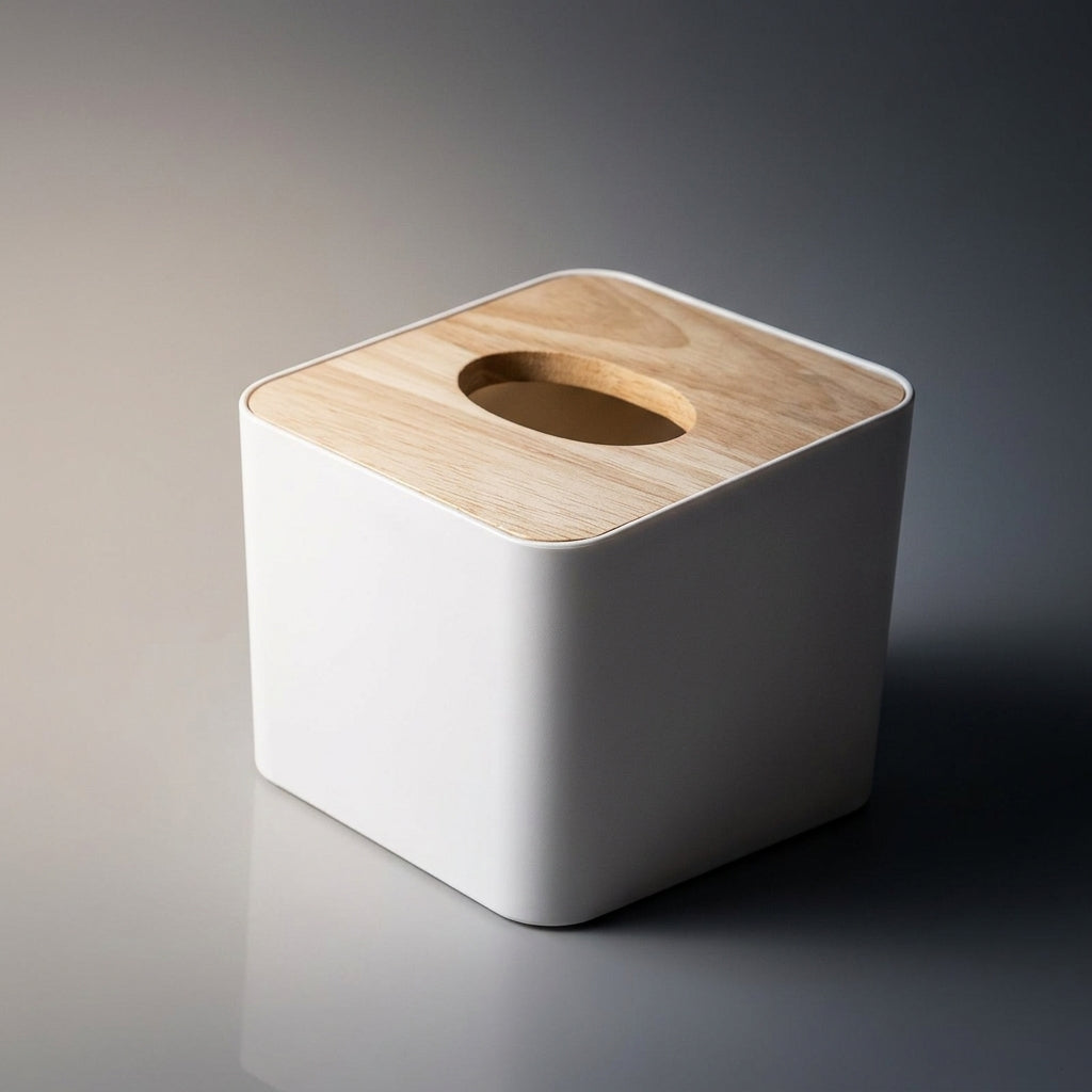 Tissue Box Holder with Bamboo Lid for Home Office, Modern Minimalist Style Desk Organizer for Facial Tissue Boxes, Multi-purpose Square Shape
