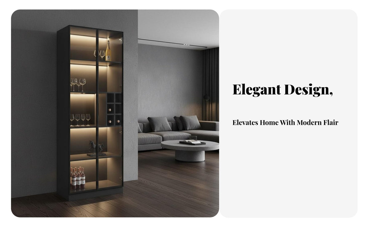 Modern Storage Cabinet with Glass Doors Multi-Functional Glass Door Bar Cabinet Large Capacity Sideboard Buffet with Beverage Rack for Homeowners