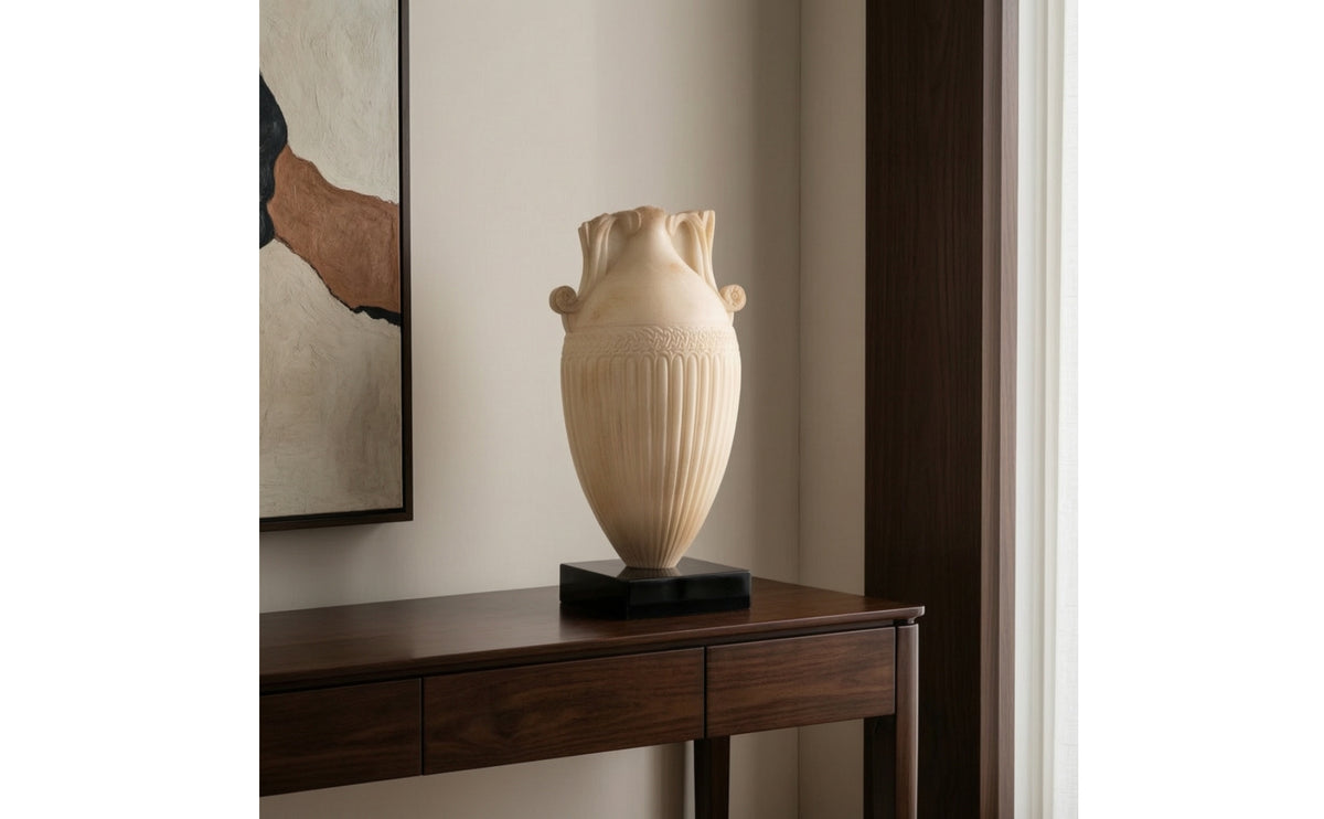 Vase with Ebony Foundation Classical Decorative Vase Fluted Urn for Console Table, Entryway, Living Room