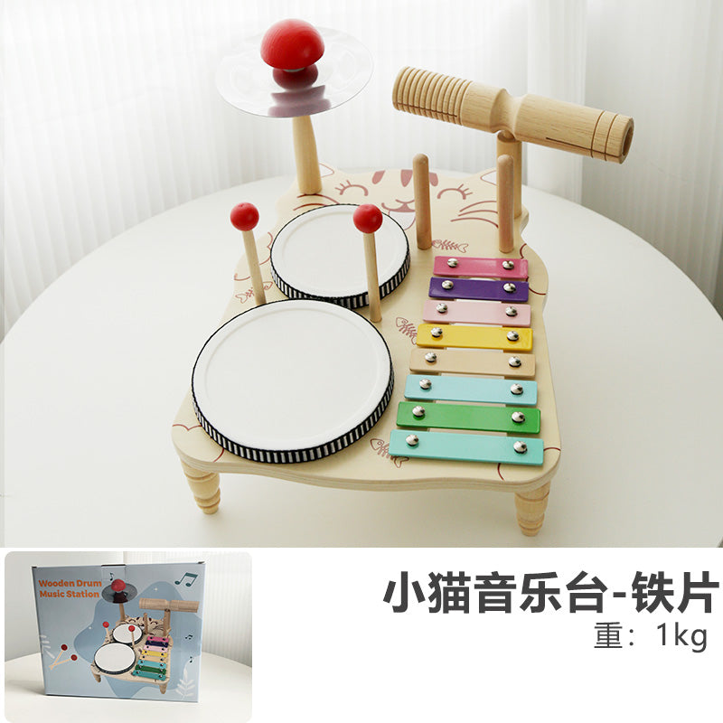 多功能木质架子鼓宝宝音乐台音乐启蒙早教益智打鼓儿童玩具女男孩 小熊音乐台(铁质琴片音准好)