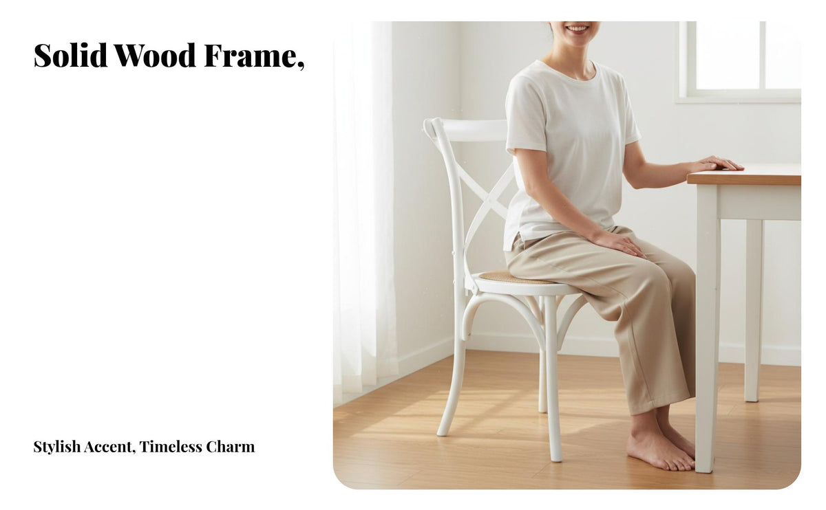 Simple Design Solid Wood Cross Back Chair Rattan Seat X-Back Chair Seating Furniture for Restaurant Owners, Interior Designers, Kitchen, Home, Cafe, Wedding