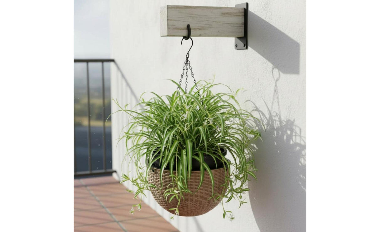 2-Layer Design Imitation Rattan Hanging Planter Drainage Plug Round Hanging Flower Pot Heavy Duty for Balcony, Garden, Indoor