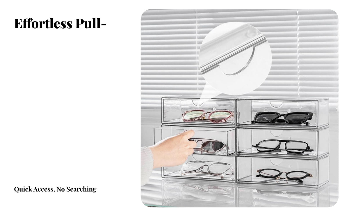 Dust-Proof Transparent Eyewear Drawer Easy to Clean Transparent Eyewear Storage Drawers Space Saving for Collectors, Dresser, Vanity, Office