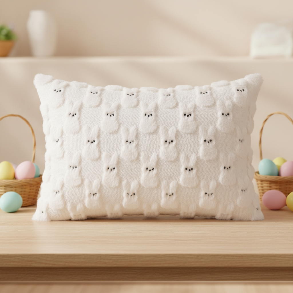 Easter Bunny Throw Pillow Cover Soft Decorative Throw Pillow Case Sofa Pillow Cover for Kids, Parents, Livingroom Bedroom, Entryway Bench, 50 x 30 cm