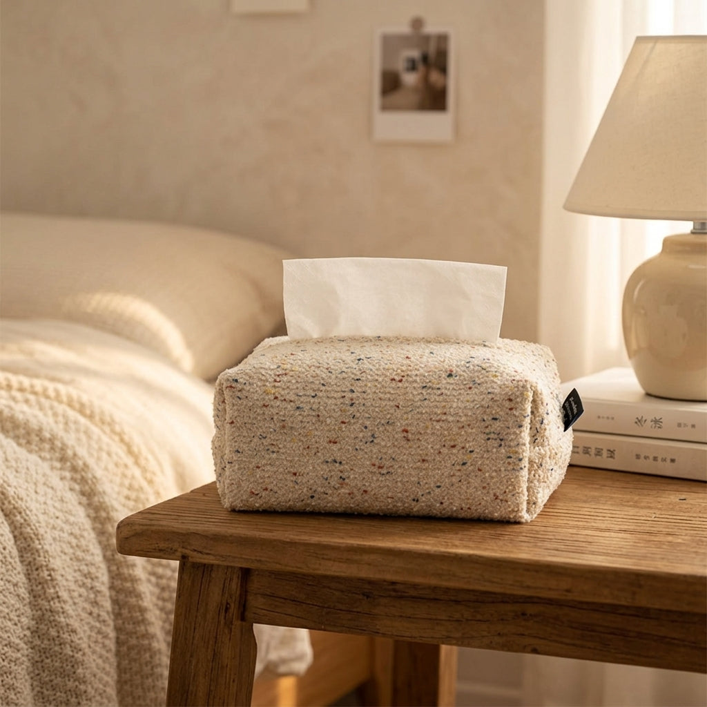 Tissue Box Holder and Rectangular Tissue Box Cover for Home Office, Speckled Polyester Fiber Paper Storage, 21*10*10cm Car Tissues Container