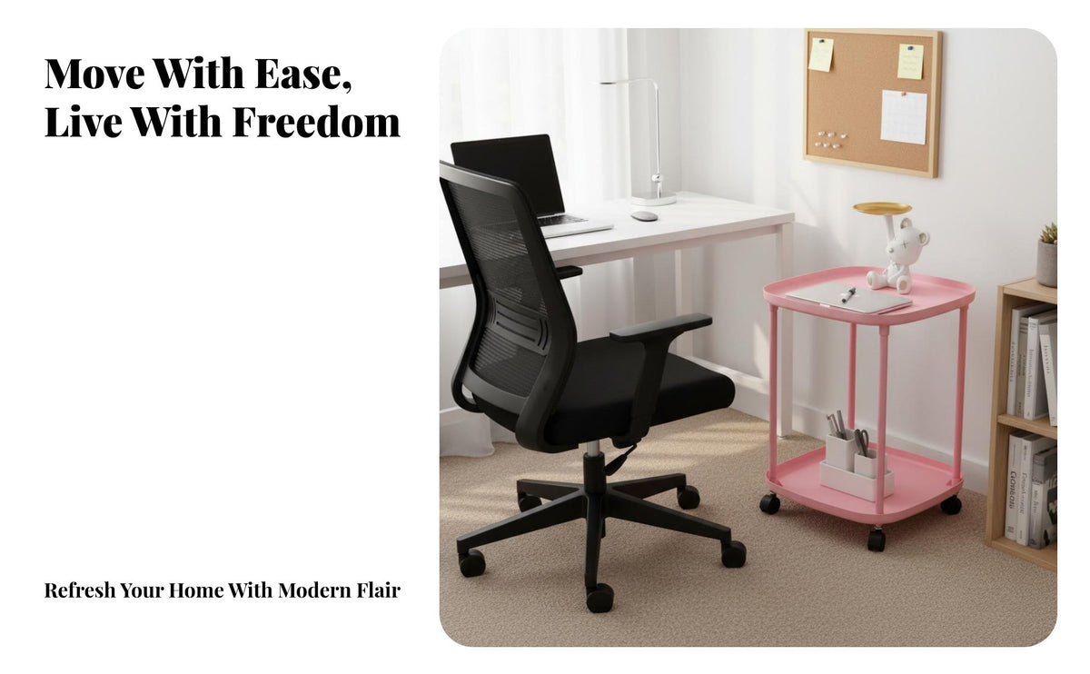 With Wheels Mobile Bedside Table Space Saving Multi-Tier Side Table Minimalist Design Wheeled Storage Trolley Easy Mobility for Apartment Dwellers, Office Workers, Bedroom, Small Areas, Living Room, Bathroom