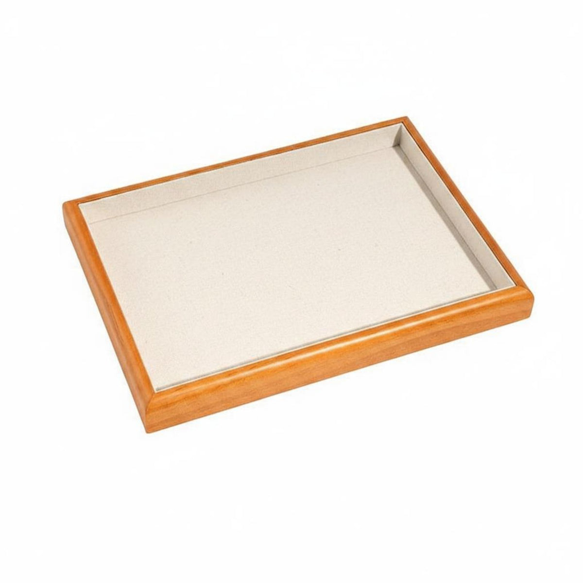 Solid Wood Frame Linen Band Holder Tray Scratch Protection Wooden Jewelry Display Tray for Dresser Top, Closet